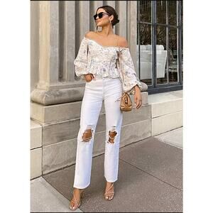 Express High Waisted Ripped Modern Straight Jeans - New Size 10
